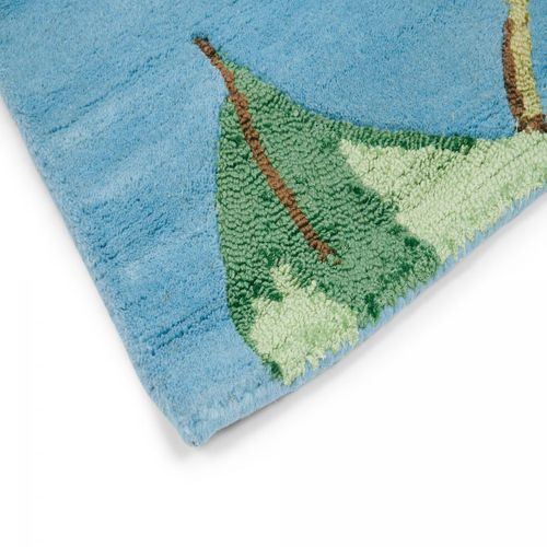 Tapis Salon 170x240 Fait à La Main En Laine Bleu Et Rouge Motif Floral