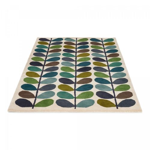 Tapis Salon 200x280 Fait à La Main En Laine Crème Et Vert Motif Seventies