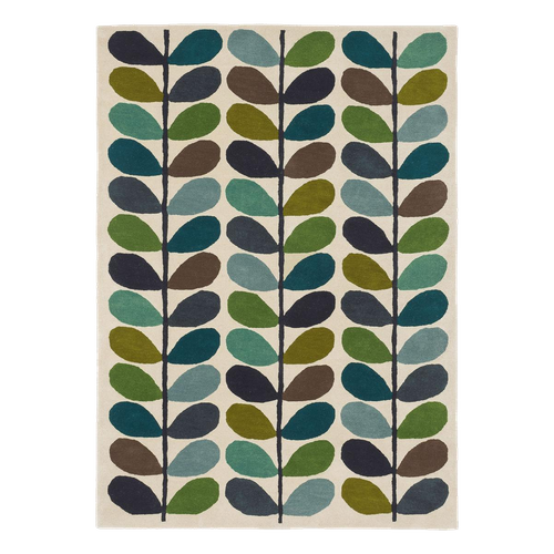 Tapis Salon 200x280 Fait à La Main En Laine Crème Et Vert Motif Seventies