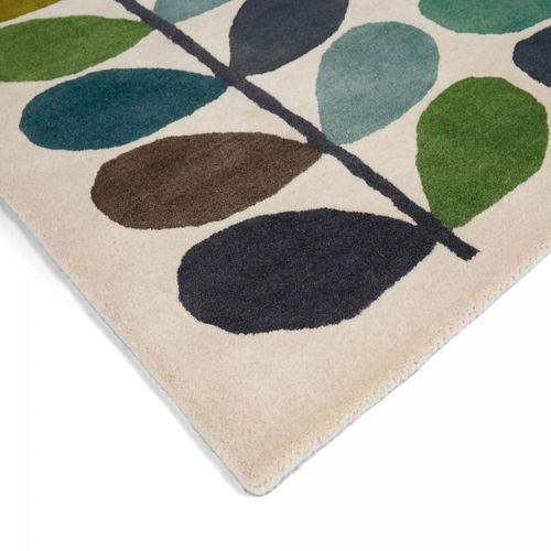 Tapis Salle à Manger 250x350 Fait à La Main En Laine Crème Et Vert