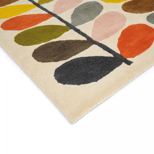 Tapis Chambre 160x230 Fait à La Main En Laine Crème Et Orange Motif Seventies