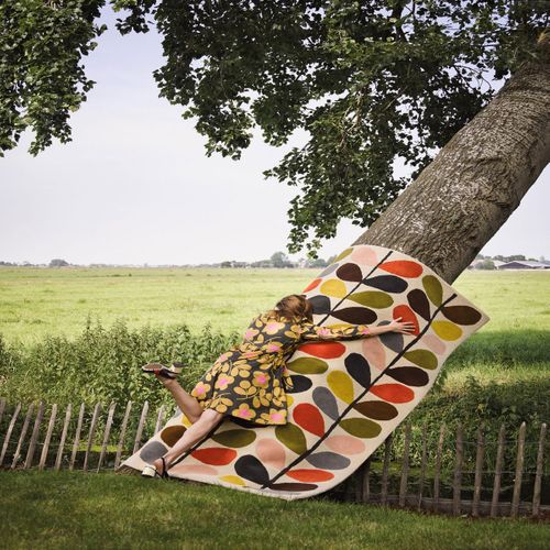 Tapis Chambre 160x230 Fait à La Main En Laine Crème Et Orange Motif Seventies