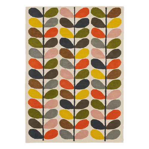 Tapis Chambre 160x230 Fait à La Main En Laine Crème Et Orange Motif Seventies