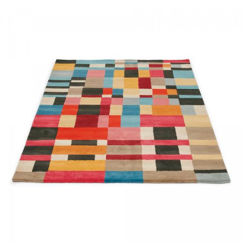 Tapis Salon 200x280 Tissé En Laine Rouge Et Jaune Rectangle Motif Géométrique