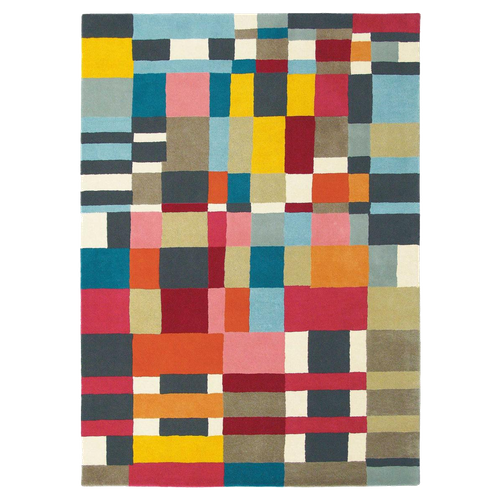 Tapis Salon 200x280 Tissé En Laine Rouge Et Jaune Rectangle Motif Géométrique