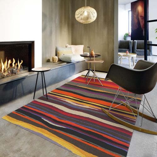 Tapis Chambre 160x230 Tissé En Laine Rouge Et Orange Rectangle Motif Géométrique