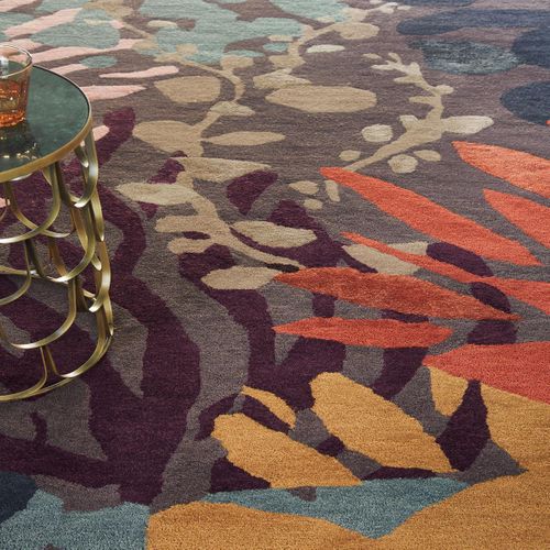 Tapis Entrée 140x200 Tissé En Laine Noir Et Orange Rectangle Motif Floral