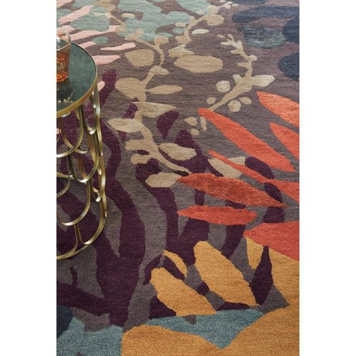 Tapis Entrée 140x200 Tissé En Laine Noir Et Orange Rectangle Motif Floral