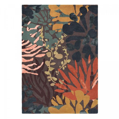 Tapis Entrée 140x200 Tissé En Laine Noir Et Orange Rectangle Motif Floral
