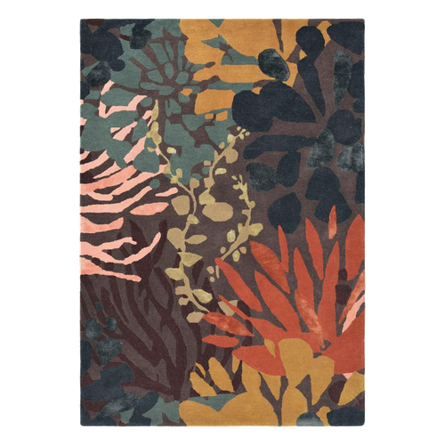 Tapis Entrée 140x200 Tissé En Laine Noir Et Orange Rectangle Motif Floral