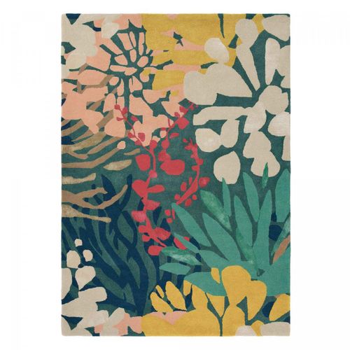 Tapis Chambre 160x230 Tissé En Laine Vert Et Jaune Rectangle Motif Floral