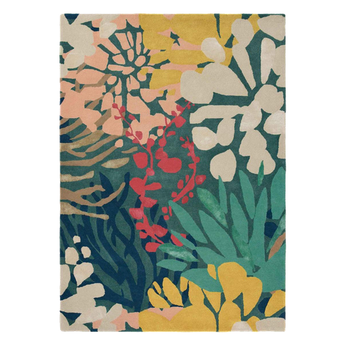 Tapis Chambre 160x230 Tissé En Laine Vert Et Jaune Rectangle Motif Floral