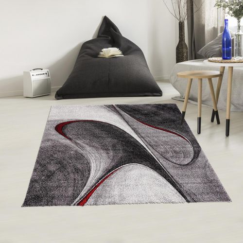 Tapis Carré 100x100 Rouge Et Gris Motif Géométrique Pour Salon Et Chambre