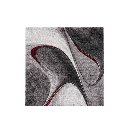 Tapis Carré 100x100 Rouge Et Gris Motif Géométrique Pour Salon Et Chambre