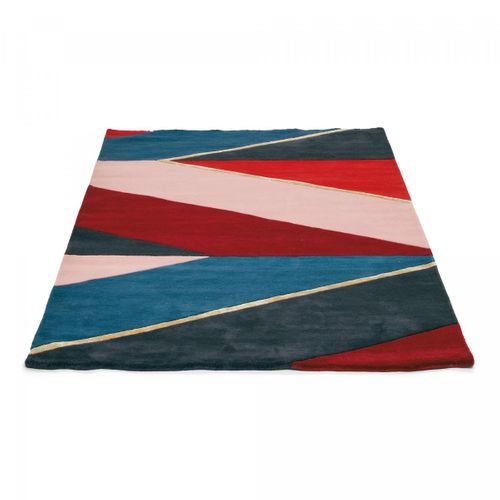 Tapis Chambre 170x240 Fait à La Main En Laine Rose Et Rouge Motif Géométrique