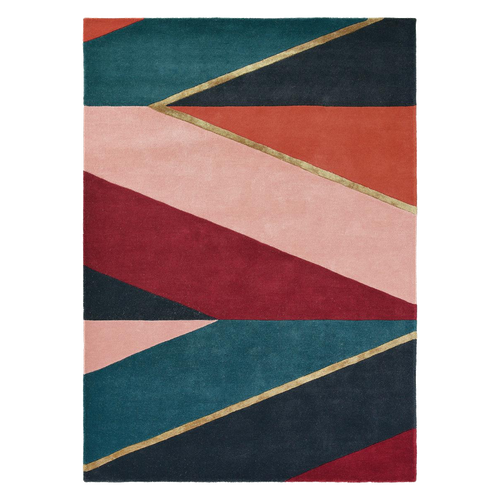 Tapis Chambre 170x240 Fait à La Main En Laine Rose Et Rouge Motif Géométrique