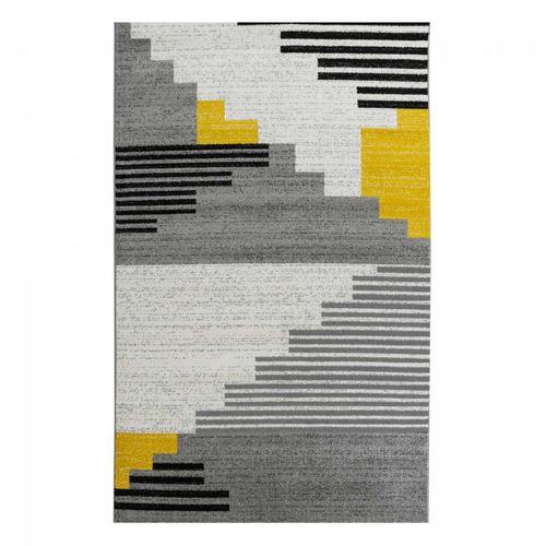 Tapis Entrée 50x80 Tissé Jaune Et Blanc Rectangle Motif Géométrique Notar