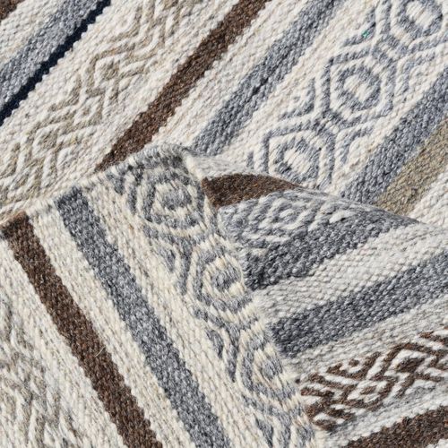 Tapis Kilim 200x290 Rectangle Fait à La Main En Laine Beige Et Marron