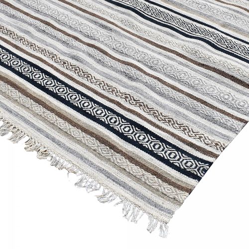 Tapis Kilim 200x290 Rectangle Fait à La Main En Laine Beige Et Marron