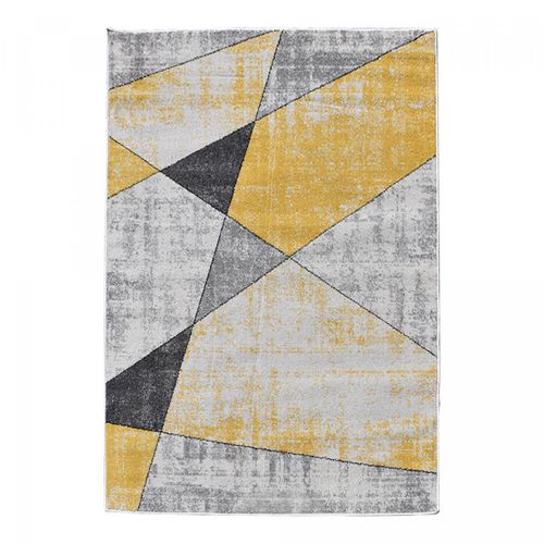 Tapis Salon 200x280 Tissé Jaune Et Gris Rectangle Motif Géométrique Rosaline
