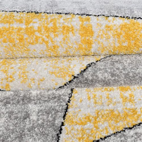 Tapis Salon 200x280 Tissé Jaune Et Gris Rectangle Motif Géométrique Rosaline