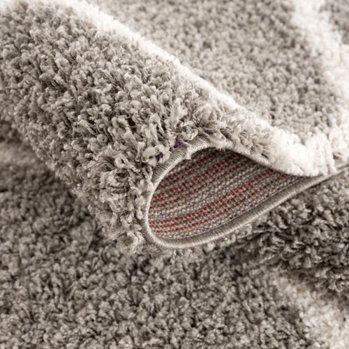 Tapis Longs Poils Shaggy D.150cm Rond Tissé Gris Motif Scandinave Sg Madrid