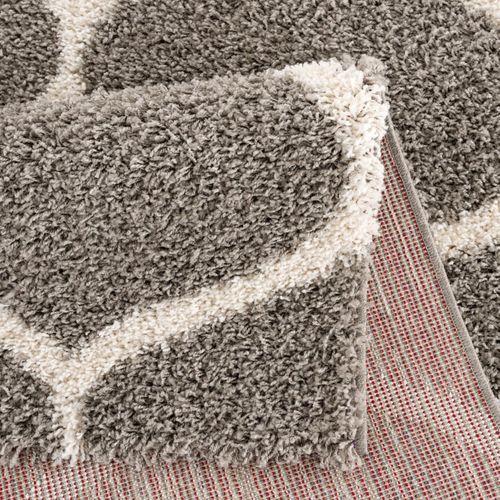 Tapis Longs Poils Shaggy D.150cm Rond Tissé Gris Motif Scandinave Sg Madrid