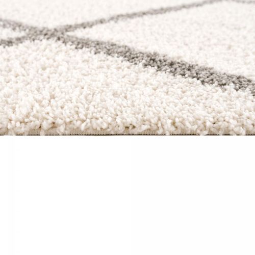 Tapis Longs Poils Shaggy D.200cm Rond Tissé Crème Motif Scandinave Sg Madrag