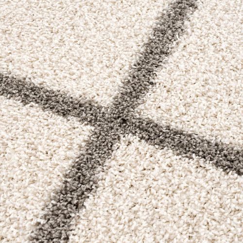 Tapis Longs Poils Shaggy D.200cm Rond Tissé Crème Motif Scandinave Sg Madrag