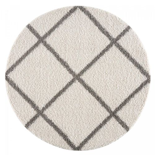 Tapis Longs Poils Shaggy D.200cm Rond Tissé Crème Motif Scandinave Sg Madrag