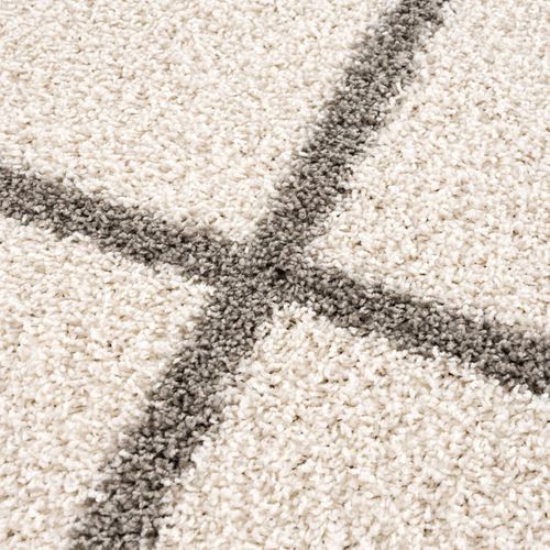 Tapis Longs Poils Shaggy D.200cm Rond Tissé Crème Motif Scandinave Sg Madrag