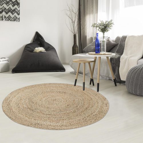 Tapis Rond Ø80cm Tissé En Jute Motif Uni Pour Chambre Juteron