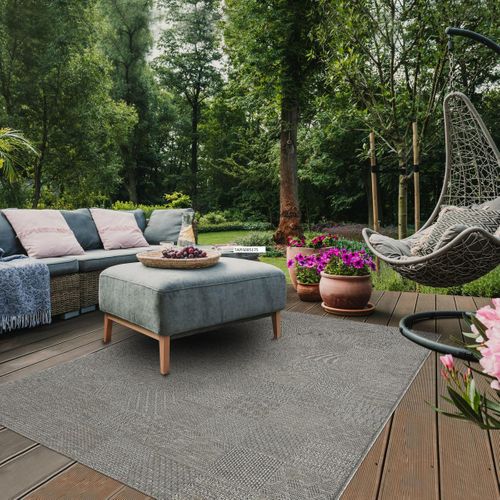 Tapis Extérieur 120x160 Tissé Kilim Gris Mexico Ex