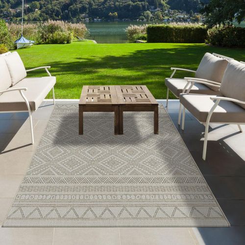 Tapis Extérieur 200x280 Tissé Kilim Beige Et Crème Hawaiou Ex
