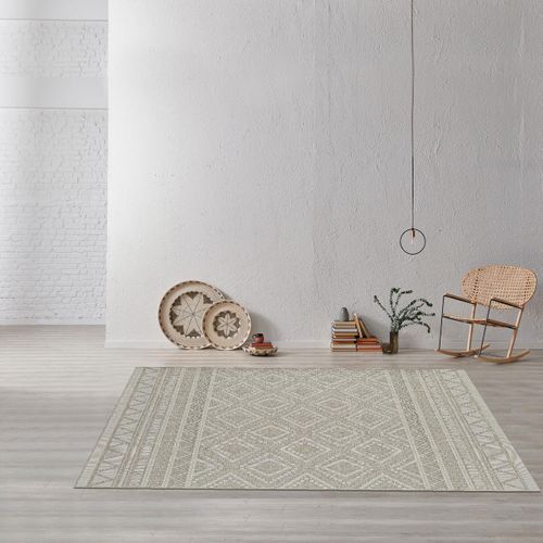 Tapis Extérieur 200x280 Tissé Kilim Beige Et Crème Hawaiou Ex