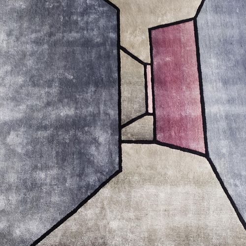 Tapis Salon 200x300 Fait à La Main En Laine Gris Et Bleu Motif Géométrique