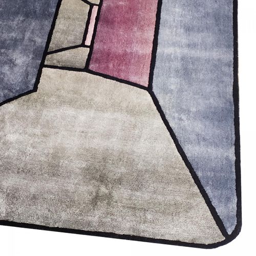 Tapis Salon 200x300 Fait à La Main En Laine Gris Et Bleu Motif Géométrique