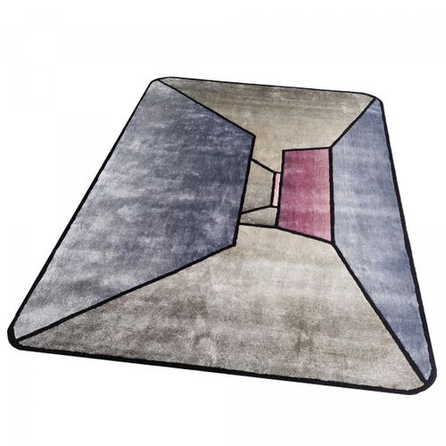 Tapis Salon 200x300 Fait à La Main En Laine Gris Et Bleu Motif Géométrique