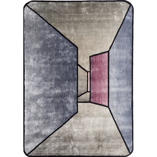 Tapis Salon 200x300 Fait à La Main En Laine Gris Et Bleu Motif Géométrique