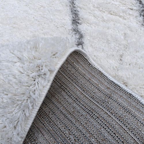 Tapis Longs Poils Shaggy 200x280 Rectangle Tissé Crème Motif Berbère Lyn4 Doux 6