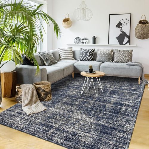 Tapis Kilim 120x170 Rectangle Tissé Bleu Et Blanc Motif Simple Clark 12