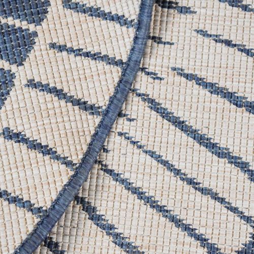 Tapis Rond D'extérieur, Kilim Reversible Ø160cm Lyn2 B Rond Reversible Bleu Et Crème