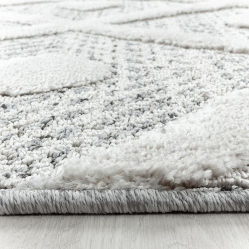 Tapis Chambre Ø160cm Tissé Gris Et Blanc Rond Motif Scandinave Pistioum