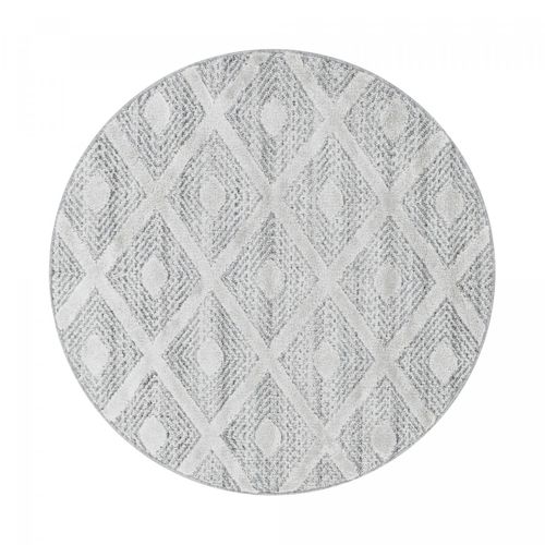 Tapis Chambre Ø160cm Tissé Gris Et Blanc Rond Motif Scandinave Pistioum