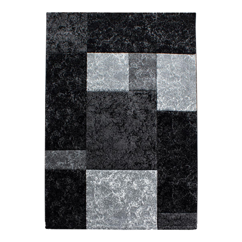 Tapis Salon 160x230 Tissé Noir Et Gris Rectangle Motif Géométrique Cararelle