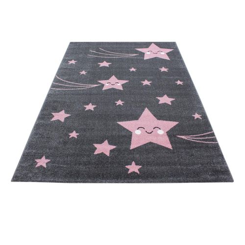 Tapis Enfant 80x150 Rectangle Tissé Rose Et Gris Kid Stars