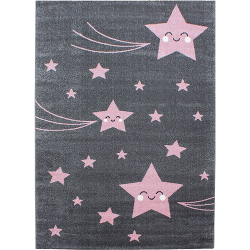 Tapis Enfant 80x150 Rectangle Tissé Rose Et Gris Kid Stars