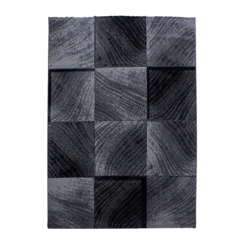 Tapis Salon 200x290 Tissé Gris Et Noir Rectangle Motif Géométrique Sipur