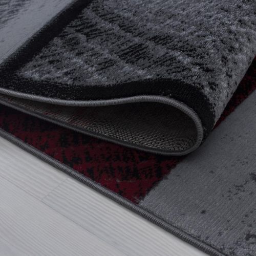 Tapis De Couloir 80x300 Tissé Motif Géométrique Sipur Rouge Et Gris
