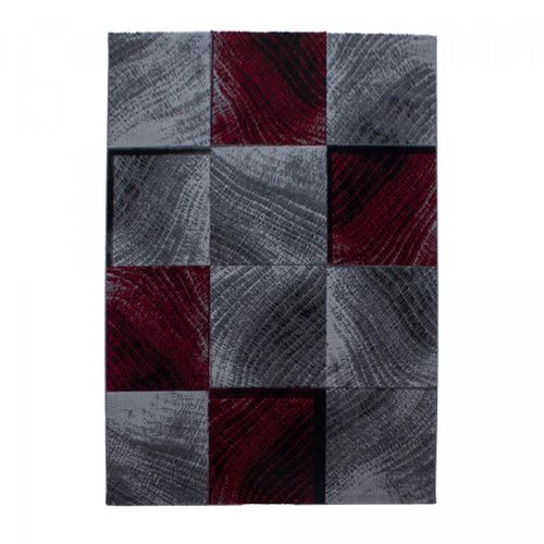 Tapis Salon 200x290 Tissé Rouge Et Gris Rectangle Motif Géométrique Sipur